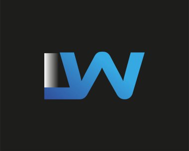 İlk harf IW logotype şirketinin adı mavi ve gümüş rengi desenli. Siyah arkaplanda izole.