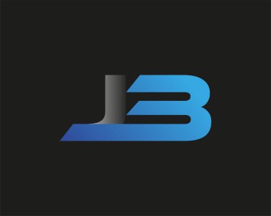 İlk harf JB logotype şirketinin adı mavi ve gümüş rengi desenli. Siyah arkaplanda izole.