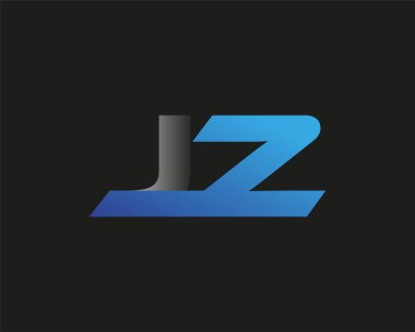İlk harf JZ logotype şirketinin adı mavi ve gümüş rengi desenli. Siyah arkaplanda izole.