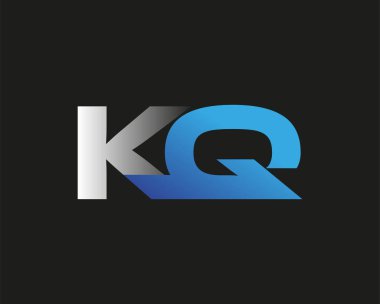 İlk harfi KQ logotype şirketinin adı mavi ve gümüş rengi desenli. Siyah arkaplanda izole.