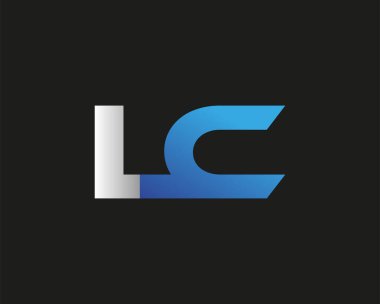 İlk harf LC logotype şirketinin adı mavi ve gümüş rengi desenli. Siyah arkaplanda izole.