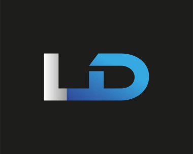 LD logotype şirketinin ilk harfi mavi ve gümüş rengi. Siyah arkaplanda izole.