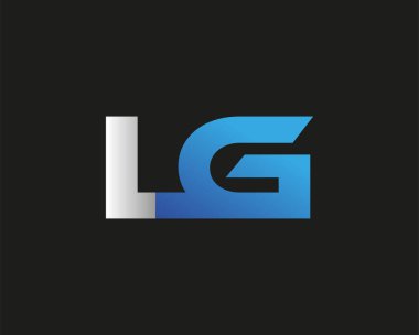 İlk harf LG logotype şirketinin adı mavi ve gümüş rengi desenli. Siyah arkaplanda izole.