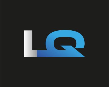İlk harf LQ logotype şirketi adı mavi ve gümüş rengi. Siyah arkaplanda izole.