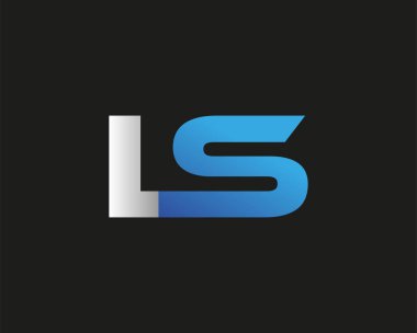 İlk harf LS logotype şirket adı mavi ve gümüş rengi swoosh tasarımı. Siyah arkaplanda izole.