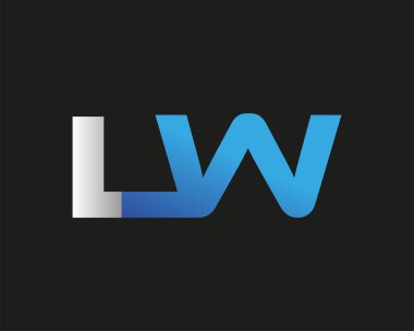 İlk harfi LW logotype şirketinin adı mavi ve gümüş rengi desenli. Siyah arkaplanda izole.