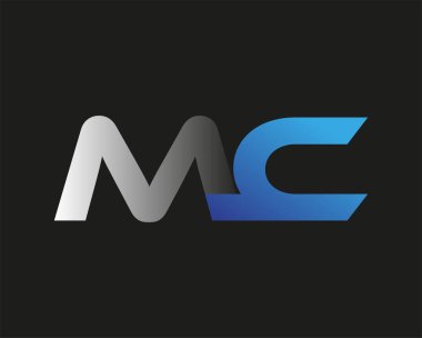 İlk harf MC logotype şirketinin adı mavi ve gümüş rengi desenli. Siyah arkaplanda izole.