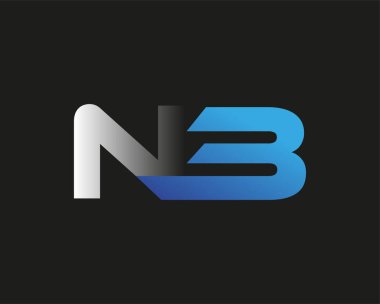İlk harf NB logotype şirketinin adı mavi ve gümüş rengi desenli. Siyah arkaplanda izole.