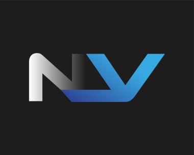 İlk harfi NV logotype şirketinin adı mavi ve gümüş rengi desenli. Siyah arkaplanda izole.