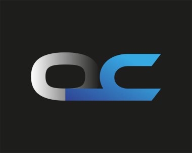 İlk harf OC logotype şirketinin adı mavi ve gümüş rengi desenli. Siyah arkaplanda izole.