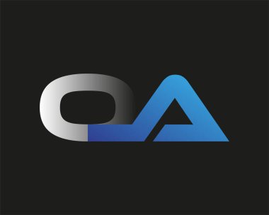 İlk harf OA logotype şirketinin adı mavi ve gümüş rengi desenli. Siyah arkaplanda izole.