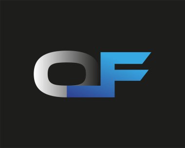 Logotype şirketinin ilk harfi mavi ve gümüş renkli desenli. Siyah arkaplanda izole.