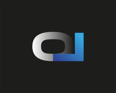 İlk harf OI logotype şirketi adı mavi ve gümüş rengi. Siyah arkaplanda izole.