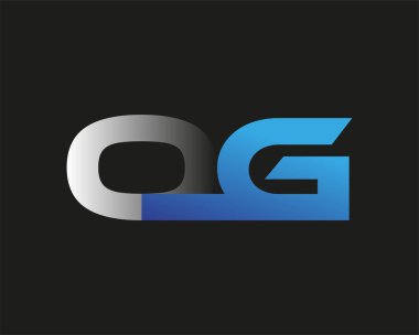 İlk harf OG logotype şirketi adı mavi ve gümüş rengi. Siyah arkaplanda izole.