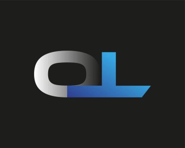 İlk harf OL logotype şirket adı mavi ve gümüş rengi swoosh tasarımı. Siyah arkaplanda izole.