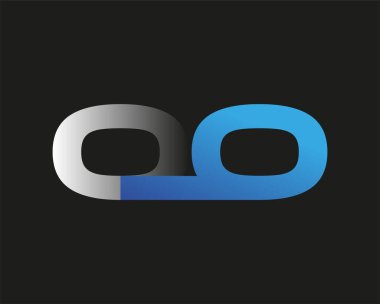 İlk harf OO logotype şirketi adı mavi ve gümüş rengi. Siyah arkaplanda izole.