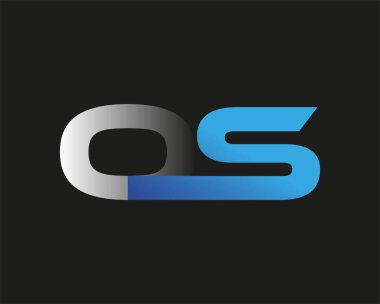 İlk harfi OS logotype şirketinin adı mavi ve gümüş rengi desenli. Siyah arkaplanda izole.