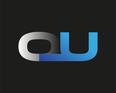 İlk harfi OU logotype şirketinin adı mavi ve gümüş rengi desenli. Siyah arkaplanda izole.