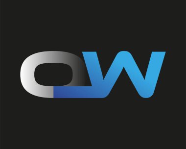 İlk harf OW logotype şirketinin adı mavi ve gümüş rengi desenli. Siyah arkaplanda izole.