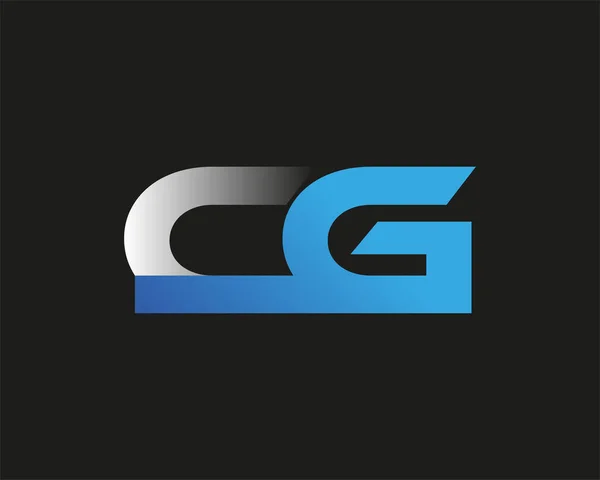 最初的字母Cg标志公司的名称有色蓝色和银色Swoosh设计 在黑色背景上隔离 — 图库矢量图片