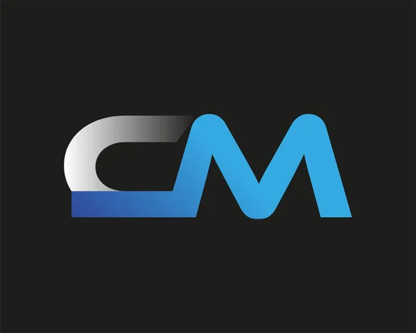 Cmlogotype公司名称的首字母Cm蓝色和银色Swoosh设计 在黑色背景上隔离 — 图库矢量图片