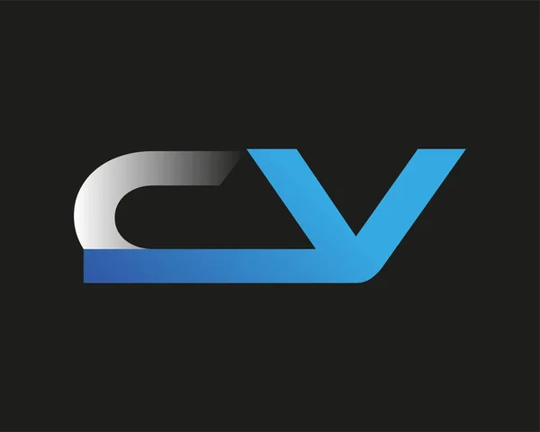 最初的字母Cv标志公司的名称有色蓝色和银色Swoosh设计 在黑色背景上隔离 — 图库矢量图片