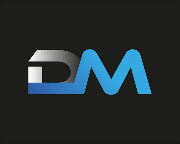 頭文字Dmロゴタイプ社名はブルーとシルバーのスウッシュデザイン 黒い背景に隔離され — ストックベクタ