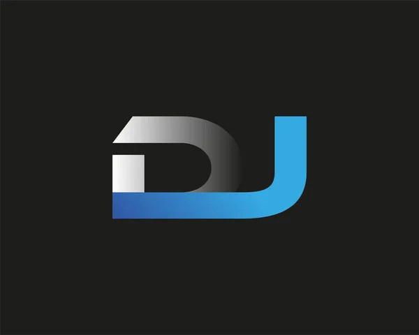 初期の文字Djのロゴタイプ会社の名前は青と銀のスウッシュのデザインを着色 黒い背景に隔離され — ストックベクタ