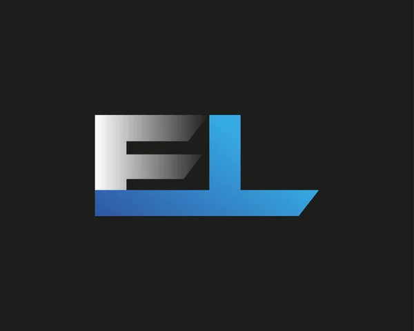 最初的字母El标志类型公司的名称有色蓝色和银色Swoosh设计 在黑色背景上隔离 — 图库矢量图片