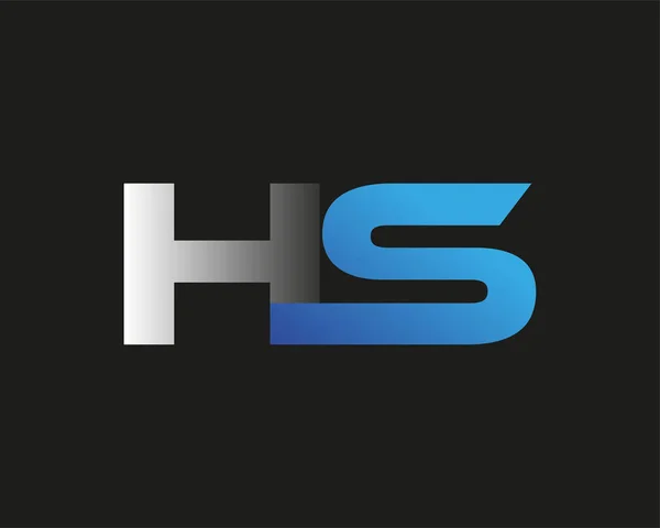 最初的字母Hs标识公司的名称为彩色蓝色和银色Swoosh设计 在黑色背景上隔离 — 图库矢量图片