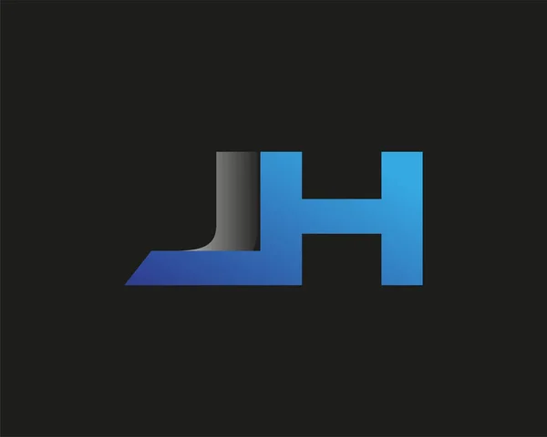 最初的字母Jh标志公司的名称有色蓝色和银色Swoosh设计 在黑色背景上隔离 — 图库矢量图片