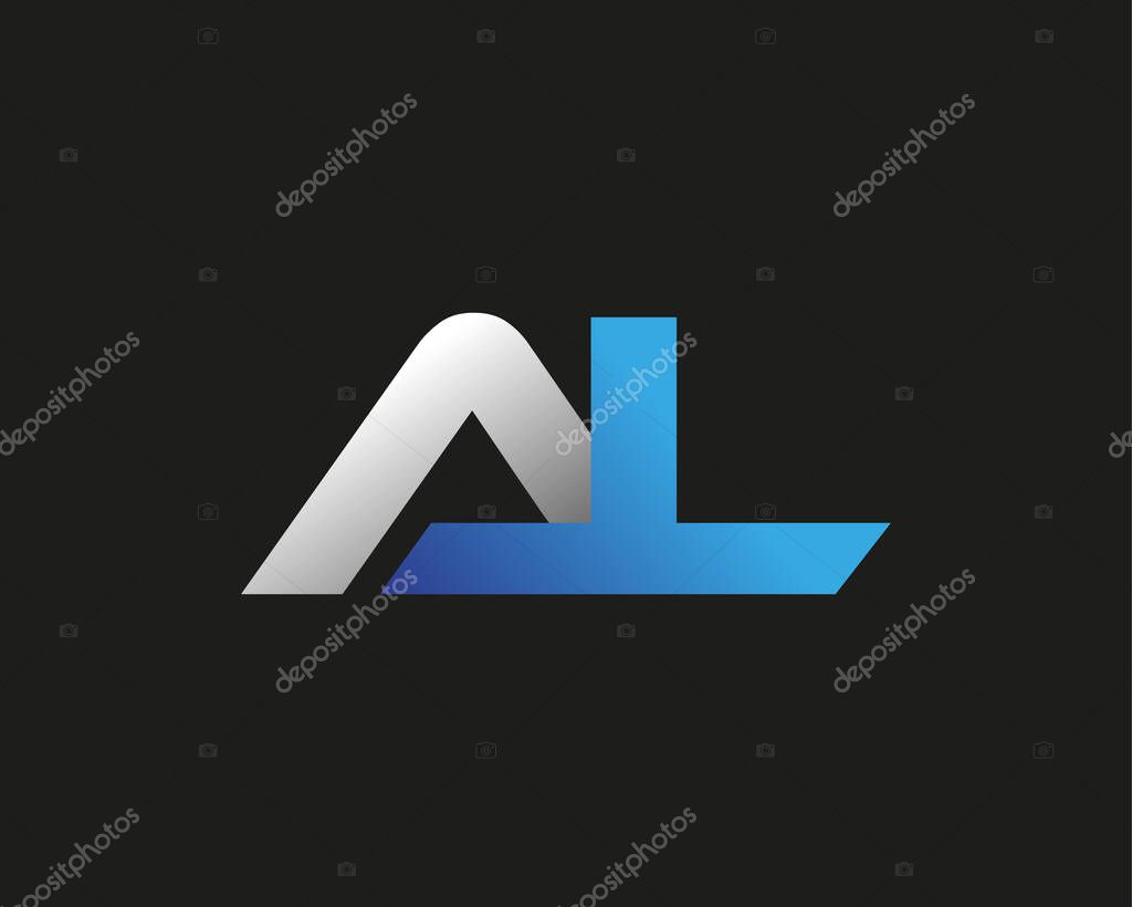 Initial letter AL logotype company name colored blue and silver swoosh design. isolated on black background.