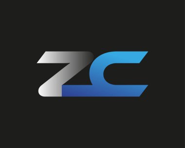 İlk harf ZC logotype şirketinin adı mavi ve gümüş rengi desenli. Siyah arkaplanda izole.