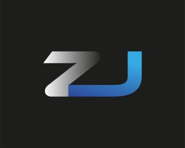 İlk harf ZJ logotype şirketinin adı mavi ve gümüş rengi desenli. Siyah arkaplanda izole.