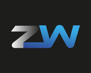 İlk harf ZW logotype şirketi adı mavi ve gümüş rengi. Siyah arkaplanda izole.