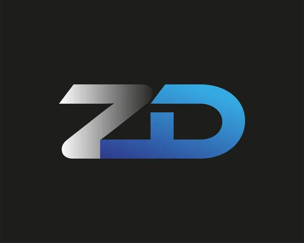 initial letter ZD logotype company name colored blue and silver swoosh design. isolated on black background.