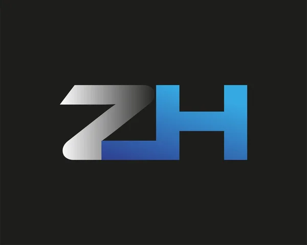 initial letter ZH logotype company name colored blue and silver swoosh design. isolated on black background.