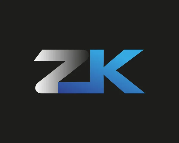 initial letter ZK logotype company name colored blue and silver swoosh design. isolated on black background.