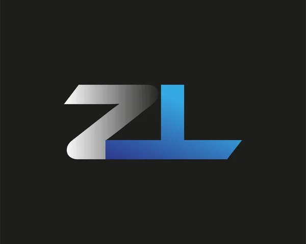 頭文字のZlロゴタイプ社名はブルーとシルバーのスウッシュデザイン 黒い背景に隔離され — ストック写真