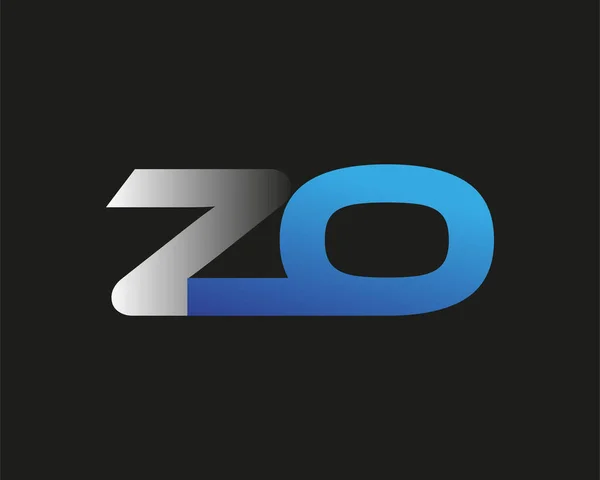 最初的字母Zo标志公司的名称有色蓝色和银色Swoosh设计 在黑色背景上隔离 — 图库照片
