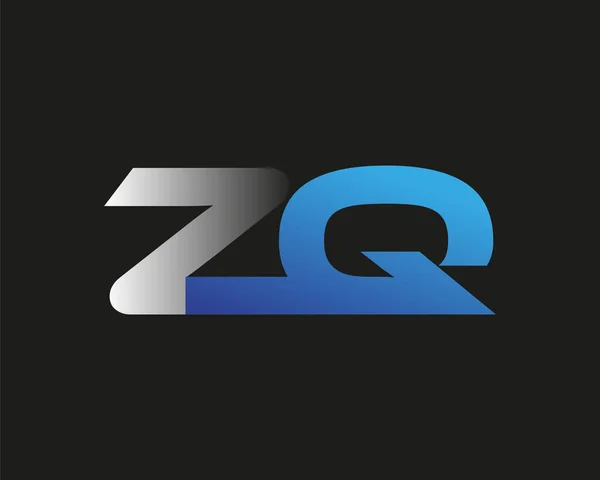 initial letter ZQ logotype company name colored blue and silver swoosh design. isolated on black background.