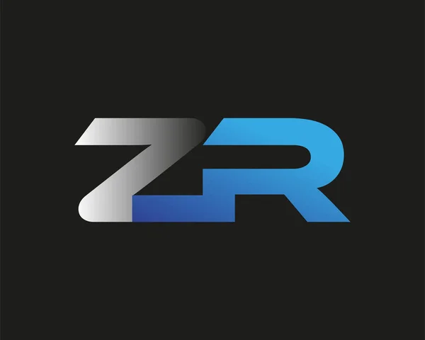 initial letter ZR logotype company name colored blue and silver swoosh design. isolated on black background.