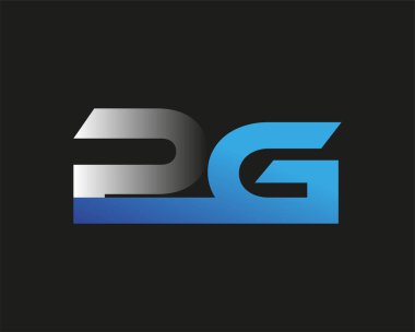 İlk harf PG logotype şirketinin adı mavi ve gümüş rengi desenli. Siyah arkaplanda izole.