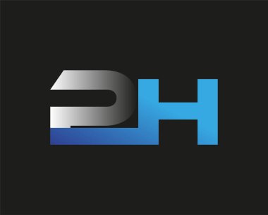İlk harf PH logotype şirketinin adı mavi ve gümüş rengi desenli. Siyah arkaplanda izole.