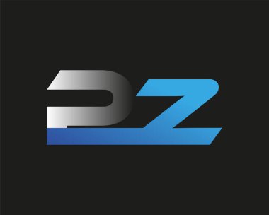 İlk harf PZ logotype şirketinin adı mavi ve gümüş rengi desenli. Siyah arkaplanda izole.