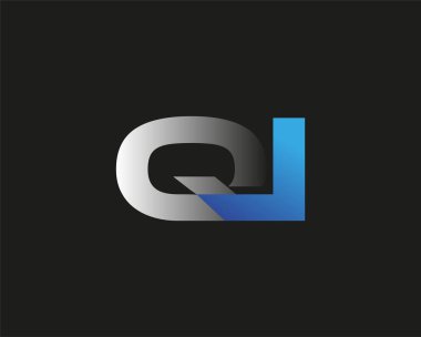 İlk harf QI logotype şirketinin adı mavi ve gümüş rengi desenli. Siyah arkaplanda izole.