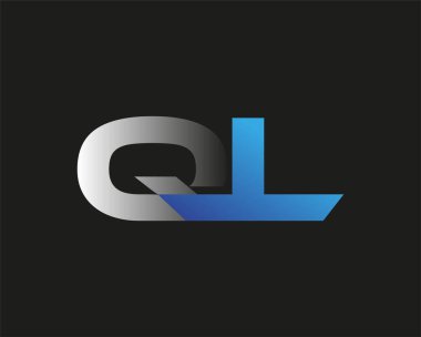 İlk harf QL logotype şirketinin adı mavi ve gümüş rengi desenli. Siyah arkaplanda izole.