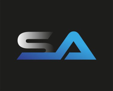 İlk harf SA logotype şirketinin adı mavi ve gümüş rengi desenli. Siyah arkaplanda izole.