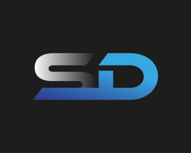 İlk harf SD logotype şirketinin adı mavi ve gümüş rengi desenli. Siyah arkaplanda izole.