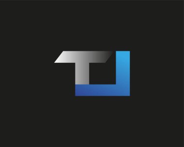 İlk harf TI logotype şirketinin adı mavi ve gümüş rengi desenli. Siyah arkaplanda izole.